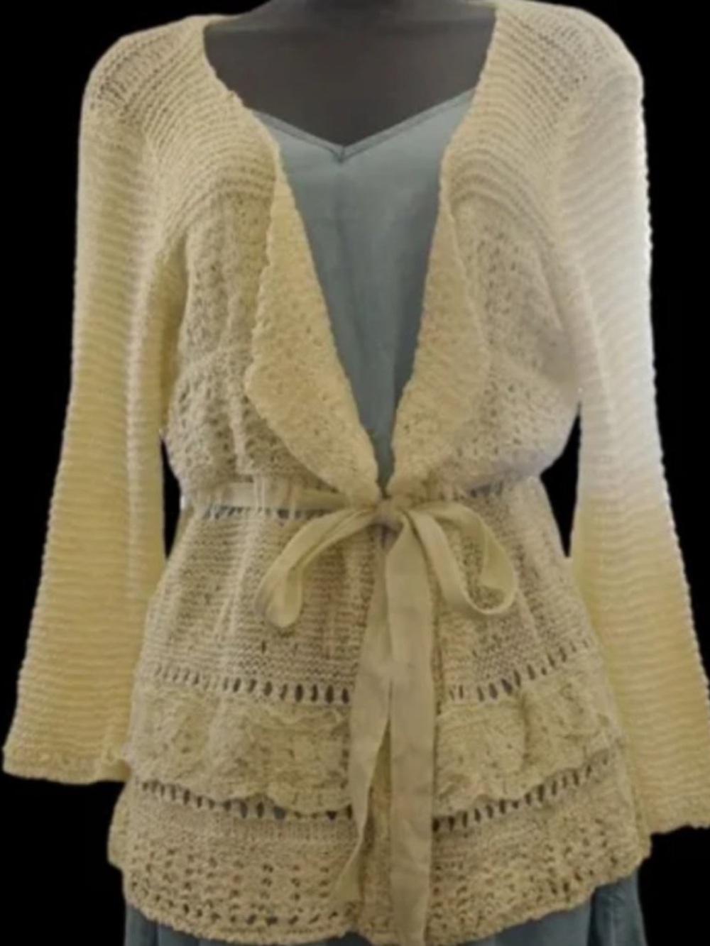 SAGA New with Tags Feminine Cardigan with satin ribbon bow